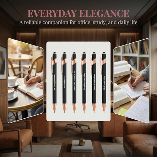 kander Kugelschreiber Hochwertig Schwarze, 6 Stück Druckkugelschreibe 2 in 1 Ergonomische Kugelschreiber mit Touchpen, Schwarze Kugelschreibers Schreibstift Büro, Home Office, Schule(Schwarze Tinte)