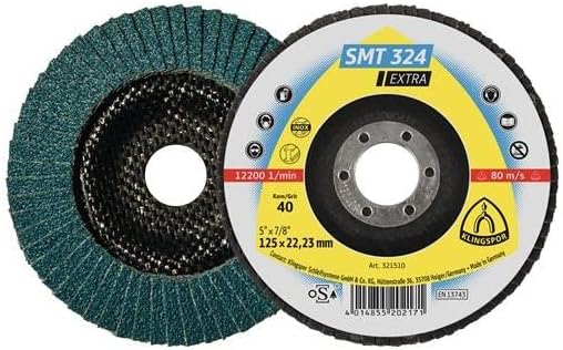 Klingspor 321514 "SMT 324 Extra" K40 Straight Abrasive Mop Disc, 0 V, Green/Black, 125 mm