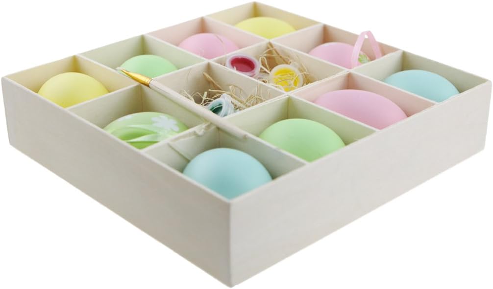 Colorful Blank Unpainted Easter Egg Kit Set of 12 Pieces Includes 8 Unpainted Eggs 2 Flower Eggs 1 Paints 1 Paint Brush To Paint Your Easter Eggs, Great for Easter Eggs Hunting and Easter Eggs Basket
