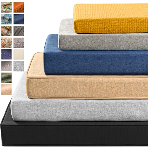 Ylymence Custom Size Bench and Bay Window Cushion Indoor/Outdoor Waterproof Cushion for Patio Furniture, Window Seat, Piano Bench, Car Seat Double Piping, Non-Slip Bottom (Custom Bench Cushion)