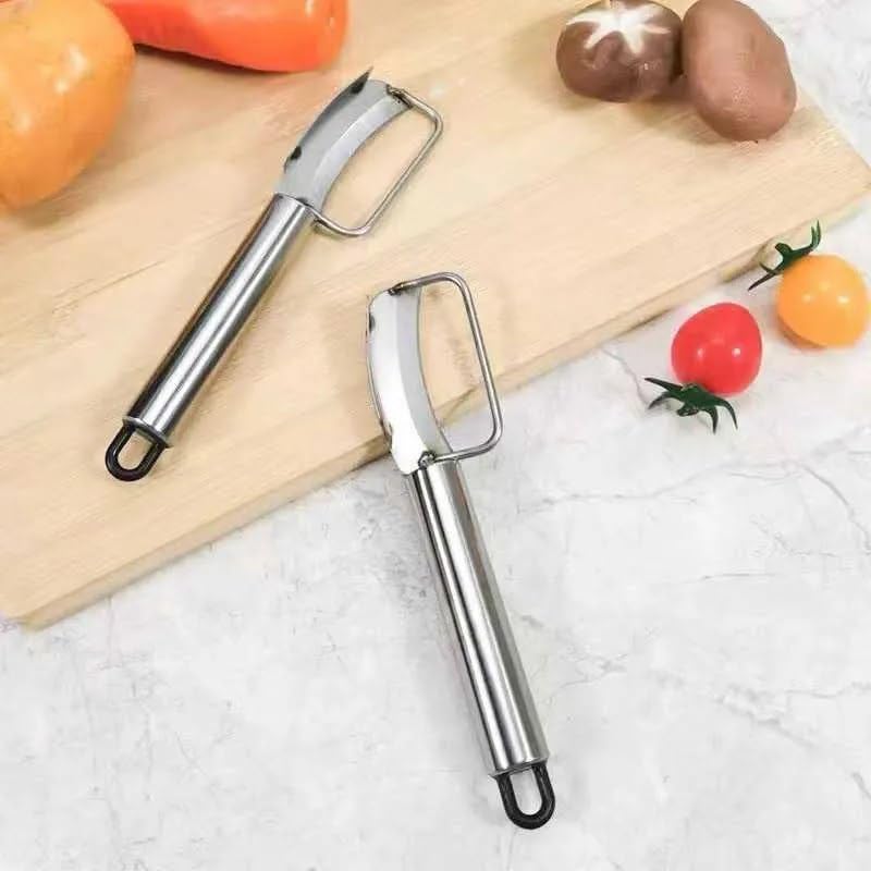 Image of Multi-Functional Vegetable Peeler for Kitchen | Stainless Steel Peeler with Wooden Handle & Bottle Opener | Single Blade for Fruits and Vegetables | 1 Piece (Curved Blade Peeler)