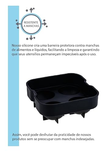 Forma De Gelo 04 Esferas 45mm Em Silicone Com Tampa Weck Preto