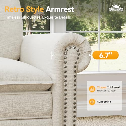 Image of SUNSHINE VALLEY 116.1 inch Modular Cloud Couch with Extra Wide & Deep Seats, Oversized 3-Seater Mid-Century Modern Couch with Nailhead Trim and Throw Pillows for Living Room, Linen Beige