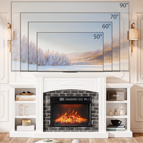 VINGLI-70-Electric-Fireplace-with-Mantel-Fireplace-TV-Stand-for-TVs-Up-to-90-Media-Entertainment-Center-Console-Table-with-Storage–Adjustable-Shelves-for-Living-Room-and-Bedroom-Shined-White VINGLI 70 Electric Fireplace with Mantel Fireplace TV Stand for TVs Up to 90 Media Entertainment Center Console Table with Storage–Adjustable Shelves for Living Room and Bedroom Shined White