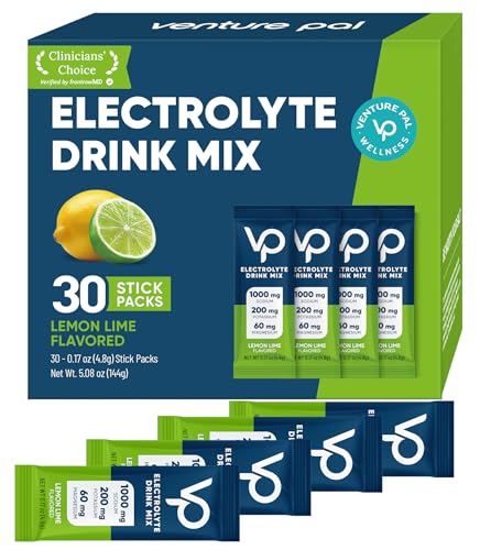 Venture Pal High Sodium Sugar-Free Electrolyte Powder Packets - Hydration Packets with Sodium Potassium & Magnesium | Zero Calories | Keto Vegan and Paleo Friendly | 30 Sticks