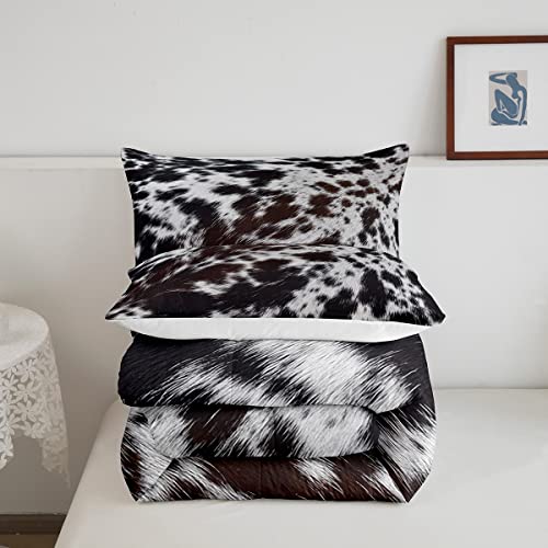 Western Brown Cowhide Comforter Set,Aztec Black White Cow Print Bedding Set Queen Rustic Farm Animal Down Comforter For Kids Boys Girls Men Women,Cowboy Cowhide Quilt Duvet Set Bedroom Decor 3 Pcs #TOP4