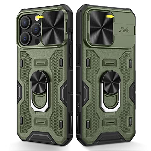 Caka for iPhone 14 Pro Max Case, 14 Pro Max Case with Kickstand & Camera Cover, Built-in 360Â°Rotate Ring Stand Magnetic Magnet Protective Cover Phone Cases for iPhone 14 Pro Max -Green