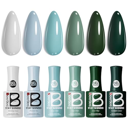 Image of Beetles Green Gel Polish Set - Forest Fog Shade, Pastel Green Gel Nail Polish Set 6 Colors, Same Color Bottle - Stay Shining, Soak Off UV Lamp St. Patrick's Day Nail Art, Manicure Salon Spring Nails