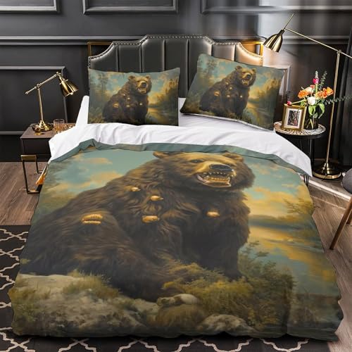 Housse de couette ours 3D parure de lit anti-glisse avec zip pour enfants et ados - 4