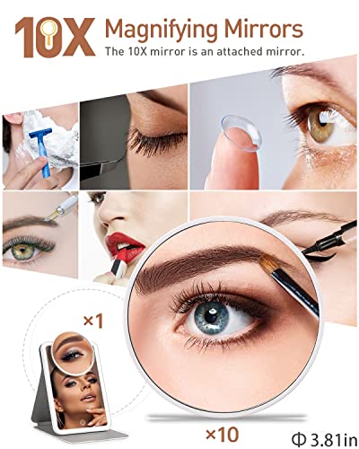 MOOKZZ Rechargeable Lighted Travel Makeup Mirror with Detachable 3.8inch 10X Magnifying Mirror, Dimmable LED Travel… - Image 4