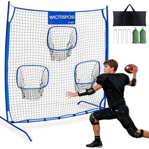Football Throwing Net 6x6FT HeavyDuty Metal Frame Quarterback Training Equipment Throwing Machine for Adults Kids Easy Setup Football Training Target Practice with Bag Allweather Indoor Outdoor Use