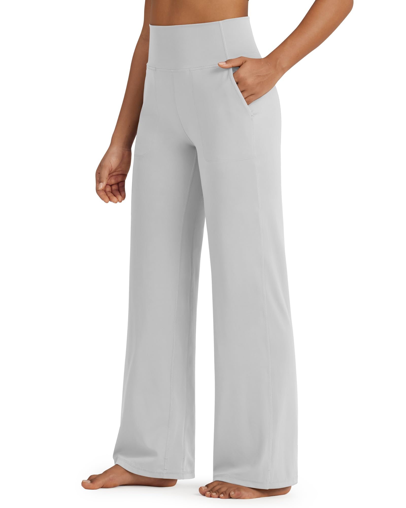 G4Free BareFeel High Stretch Yoga Pants Women Soft High Waisted Casual Wide Leg Pants with Pockets 27"/29"/31"/33"/35"