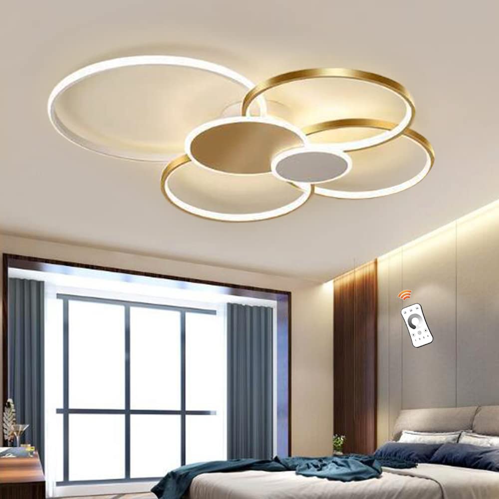 Lfoute LED Ceiling Light Modern Living Room Ceiling Lamp Circle Ceiling Light Dimmable with Remote Control Acrylic Lampshade Dining Room Chandelier Bedroom Restaurant Office Lighting,Gold,80cm