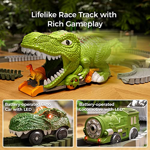Image of TUMAMA 281 Pcs Dinosaur Race Tracks Train Set Car Toys for Kids 3-5 5-7