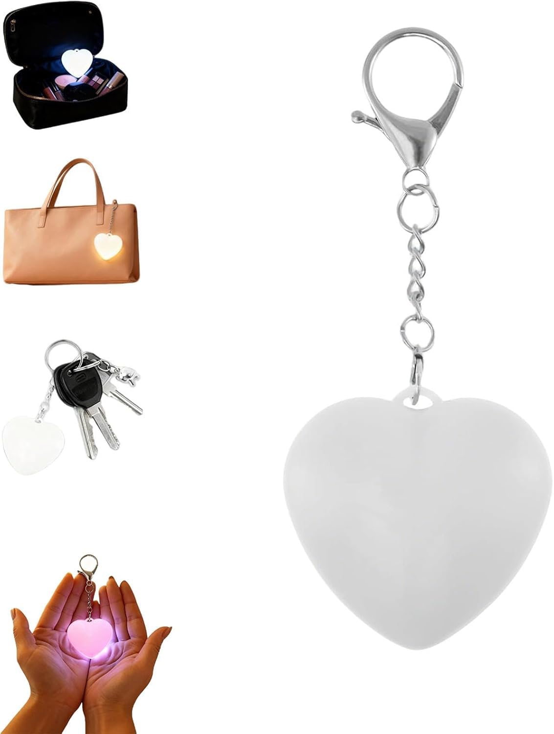 Purse Light Handbag Light, Love Wallet Tote Bag Touch Sensing Lights for Inside Purse, Heart Purses Lights Keychain, Rechargeable LED Automatic Glow Lamp with Sensor Activated (1, Heart)