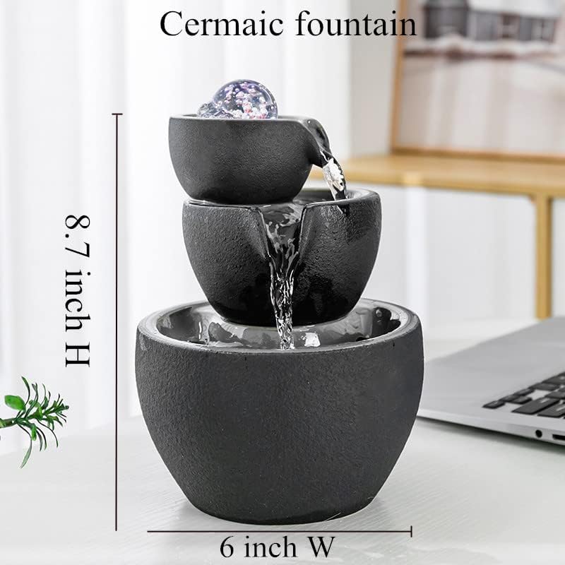 Miniatura 2 de Fuente de mesa de cerámica con bola para mesa interior, escritorio, oficina y decoración del hogar (negro)