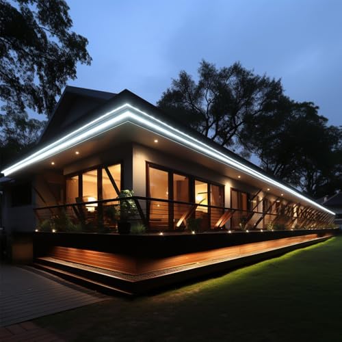 Image of BENLUN 48V Outdoor COB LED Strip Lights Waterproof 65.6ft CRI 92 Kit | 3000K Warm White Outside LED Tape Light Cuttable 160W with Power Supply for Bedroom Living Room Ceiling House Garden