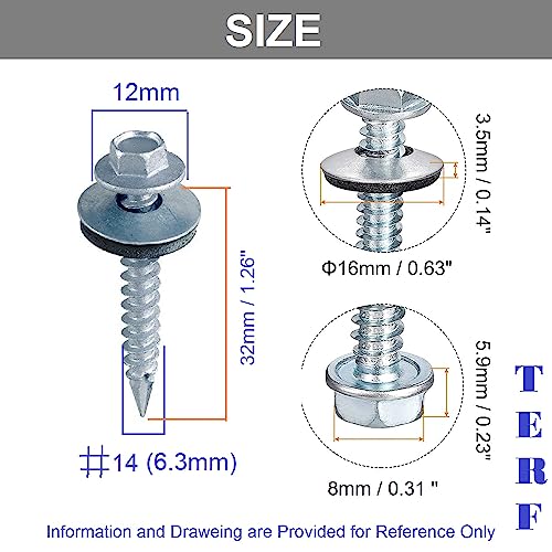 TERF® Thin Metal Corrugated Roofing Sheet to Timber Self Drilling Screw 6.3mm X 32mm (No.14 X 1.1/4) Hex Head Slash Point Corrugated Roofing Screw With EPDM Sealing Washer - Image 3