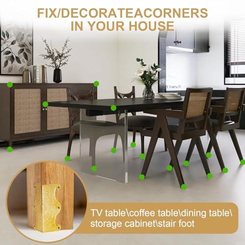 Image of 4 Pcs Baseboard Corner Protectors,Vintage Metal Skirting Board Corner Protectors for File Boxes,Bookshelves,Wooden Cases,Jewel Cases Decorative (Gold)