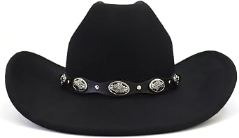 Western Cowboy Hat for Men Women Wide Brim Felt Cowboy Cowgirl Hat with Buckle Belt Classic Fedora Hat