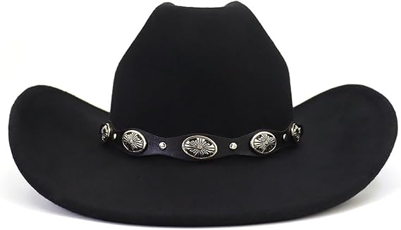 Western Cowboy Hat for Men Women Wide Brim Felt Cowboy Cowgirl Hat with Buckle Belt Classic Fedora Hat