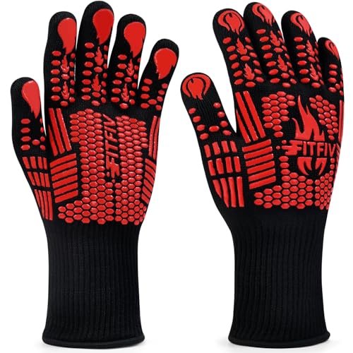 Comparison: Best Pampered Chef Silicone Gloves 9 FITFIV BBQ Gloves, Oven Gloves, 1472°F Extreme Heat Resistant Barbecue Gloves, Silicone Non-Slip Oven Mitts, Kitchen for Cooking, Grilling, and Baking (Red)