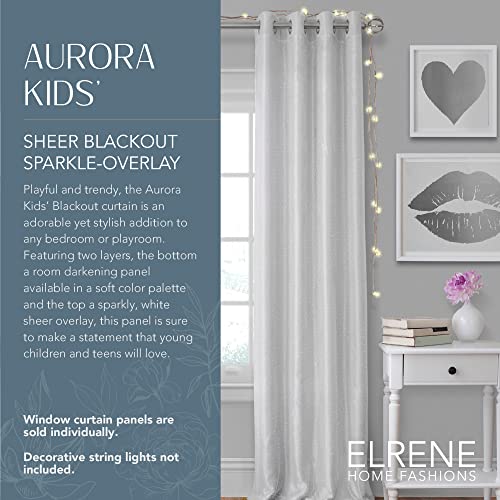 Elrene Home Fashions Aurora Kids’ Sheer Blackout Layered Curtain Panel, (Pearl Gray), (52X108), W 52" x L 108" (1 Panels) - Image 2