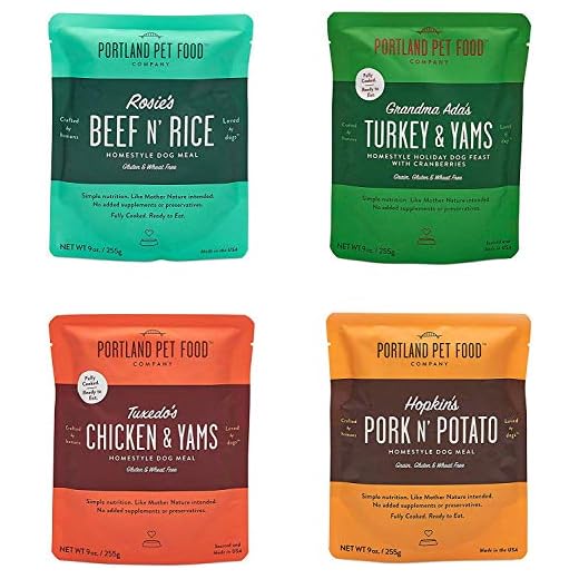 Crafted by Humans Loved by Dogs Portland Pet Food Company Human-Grade Dog Food Pouch — Mixer, Topper, and Rotational Meal (Mixed Flavor, 4-Pack)