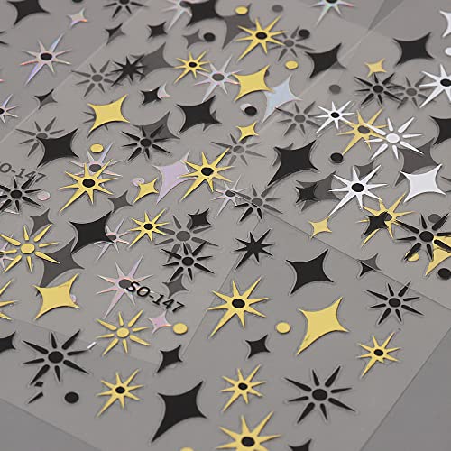 Diduikalor 6 Sheets 3D Sun Moon Star Nail Stickers Gold Bronzing Stars Sun Moon Nail Decals Star Nail Art Stickers Starlight Nail Designs Heart Stickers For Nails Self Adhesive Sticker Nails For Women Nail Supplies #TOP4