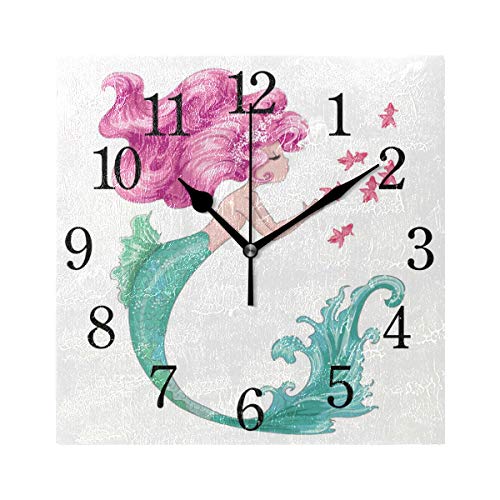 Reloj de Pared Cuadrado con diseño de Sirena, acrílico, no se Arruga, para Oficina, Aula o...