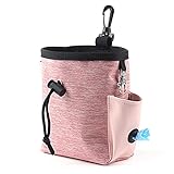 SacJkt Leckerlibeutel für Hunde, Futterbeutel Hunde, Bauchtasche Hundetraining, Multifunktional Futterbeutel Hundetraining mit Abfallbeutelspender (14x6x16cm,Rosa)
