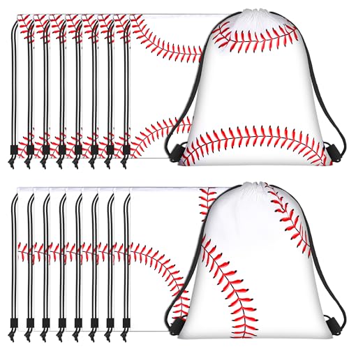 MIMIND 16 Pcs Baseball Drawstring Bag 15.8 x 13.4 Inch Baseball Backpack Treat Bag for Sports Decoration