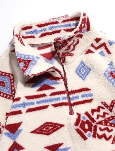 Image of ZAFUL Men 1 /4 Zipper Ethnic Aztec Fleece Unisex Winter Sweatshirt Tops 2026 | Funnel Neck Fluffy Polar Fleece Faux Sherpa Soft Thermal Pullover Kangaroo Pocket Jacket Hoodie Tops