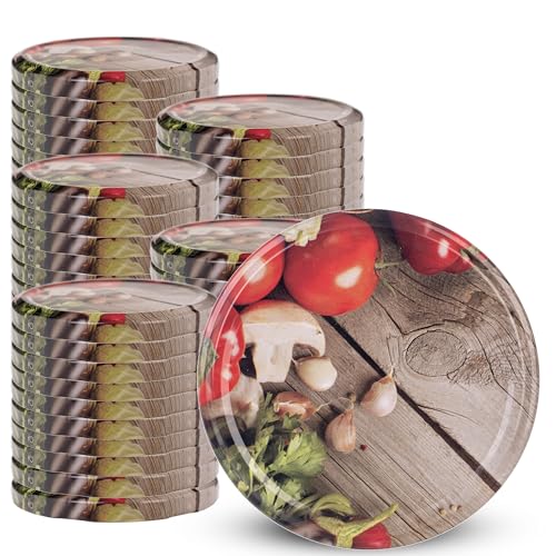 KADAX Tapas de rosca de 82 mm, juego de tapas de metal de repuesto para tarros Mason, tapas con 6 dientes de bloqueo para tarros y tarros Mason (tomates, 50 piezas)