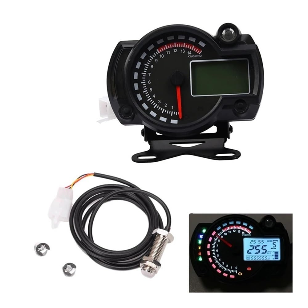 Cuentakilómetros velocímetro Cuentakilómetros Digital Universal para Motocicleta, Tacómetro, Velocímetro, Medidor De 14000 RPM con Soporte