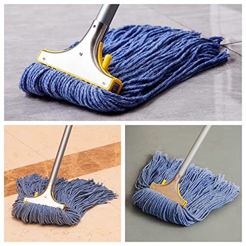 Yocada Looped-Open String Wet Mop Heavy Duty Cotton Mop Commercial Industrial Grade Iron Pole Floor Cleaning Hardwood Ceramic Marble Tile Laminate Home Kitchen 61In Long #TOP5