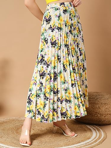 Image of KZULLY | Floral Printed Maxi Skirt | Comfortable Elastic Waist | Stylish Morden and Comfortable Looking | Fashionable and Modern Look Perfect for Any Event| Polyester, Crepe| for Women