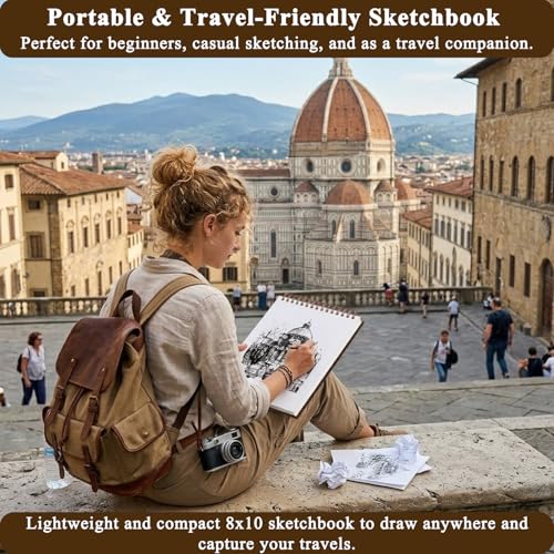 Image of 8 inch x 10 inch Sketch Book, 100 Sheets Hardcover Sketchbook, 68 lb /100gsm Drawing Paper for Adults, Spiral Bound Sketch Pad, Art Paper for Drawing and Painting for Art Supplies for College Students.