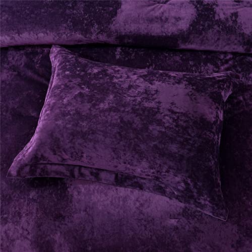 Sunshine Nicole Distressed Velvet Comforter Set, Distressed Velvet Face And Brushed Solid Microfiber Reverse, With Light Weight Soft Poly Fill, 5 Pieces Purple, King #TOP3