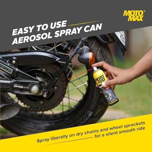 Image of Motomax Chain Lube Aerosol Spray 100 ml, Pack of 2 |Provides Lubrication and corrosion protection of Chain & sprockets for Bikes, Motorbikes, Cars| Avoid Sling Off & Prevent Chain breakage