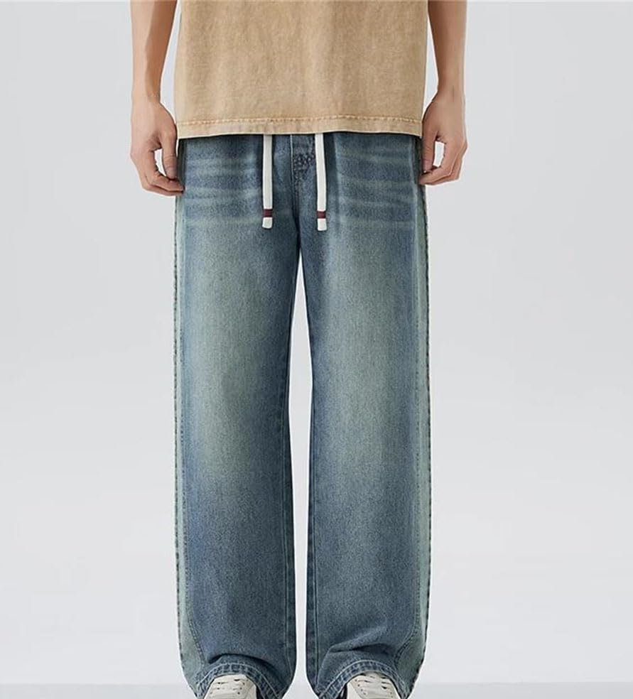 Men’S Vintage Baggy Jeans Mid Waist Straight Leg Denim Pants Streetwear Style Zipper Fly Distressed Wash Jeans2