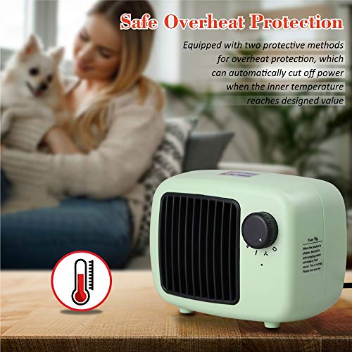 Small Space Heater, Portable Fast Heating Ceramic Heater With 3W/600W/900W Modes, Twist Switch Desk Heater With Tip-Over And Overheat Protection, Personal Electric Heater For Bedroom, Office (Green) #TOP5