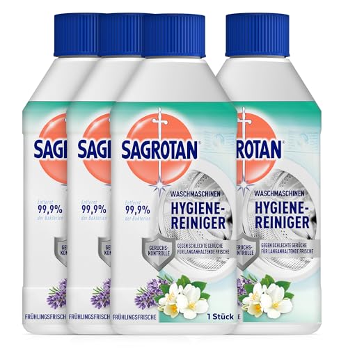 Sagrotan Waschmaschinen Hygiene-Reiniger Frühlingsfrische – Maschinenreiniger für eine hygienische Waschmaschine – 4 x 250 ml