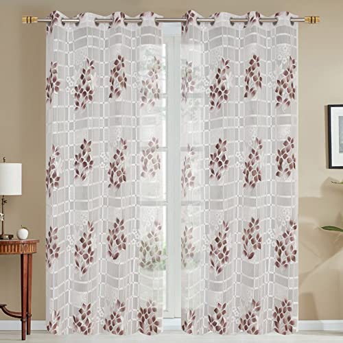 Image of Galaxy Home Decor Sheer Transparent Printed Floral Net Curtains for Window 6 Feet, Pack of 2, Brown (No. of Curtains: 2, Brown, Window 6 Feet)