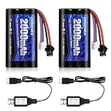 URGENEX Li-ion Battery 7.4V 2000mAh High Capacity with SM-2P Plug 2S Rechargeable RC Battery Fit for WPL MN99 4WD High Speed RC Cars & Most 1/10, 1/12, 1/16 Scale RC Cars Trucks with 2 USB Chargers