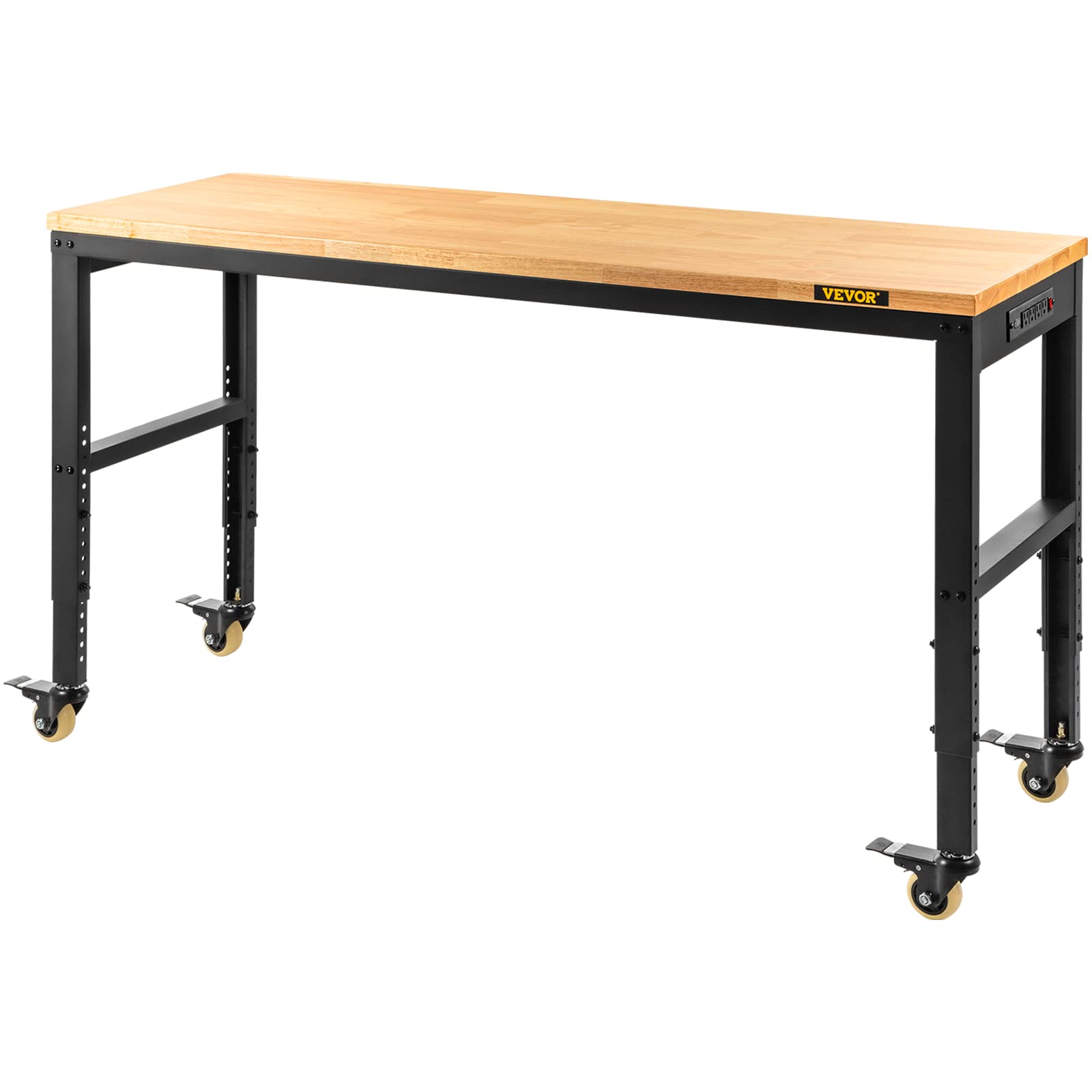 VEVOR Banco de Trabajo Altura Ajustable 80-105 cm 155x51 cm Tablón de Roble Marco de Acero 720 kg