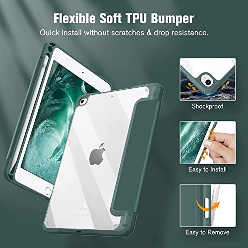 Image of SwooK Hybrid Case for 7.9 inch inch iPad Mini 5 / Mini 4 iPad Mini A2133 A2124 A2126 A2125 A1538 A1550 iPad Mini Case with Shockproof Clear Back Shell Flip Cover Case (Mid-Night Green)