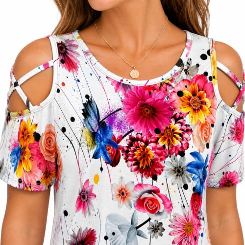 Image of Jar of Love Women's Summer Tops Short Sleeve Cold Shoulder Tops T-Shirts for Women Spring Summer Tops Loose Fit Tunic 2026
