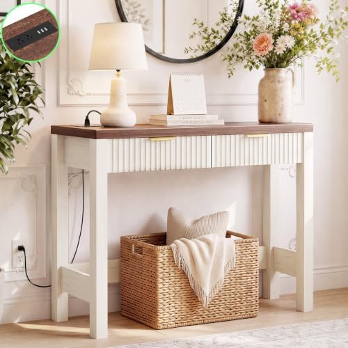 Cyclysio 32" Small Console Table with Charging Station & 2 Fluted Drawers - 1