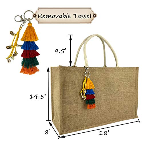 Image of Hibala Woven Large Beach Bag Straw Beach Tote Handmade Weaving Shoulder Tassel Bag Handbag